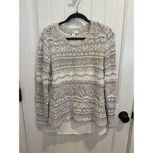 Christopher & Banks Cream and Taupe Textured Knit Sweater